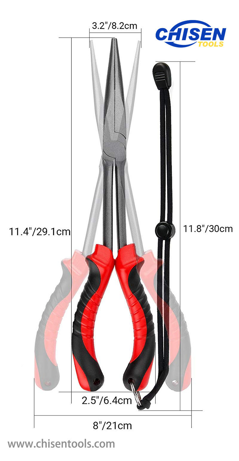 Curved Long Reach Fishing Pliers' Dimension