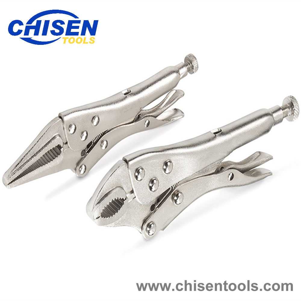 2pcs locking pleirs set, long nose locking pliers and curved jaw locking pliers