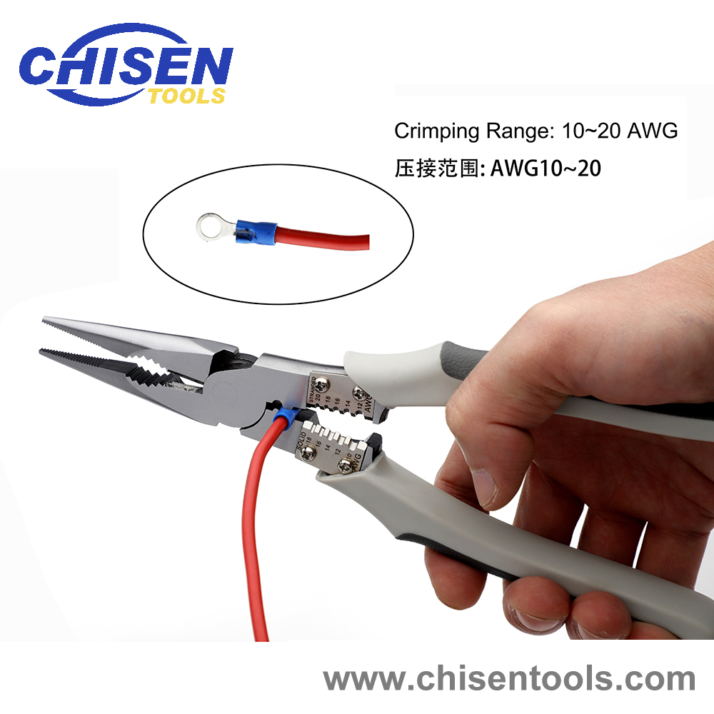 Multi-use Long Nose Pliers' Crimping Functions
